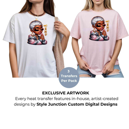 Won't He Do It? Heat Transfers 3-Pack, Ready to Press, Vibrant Long-Lasting Prints (Iron-On Transfers Only)