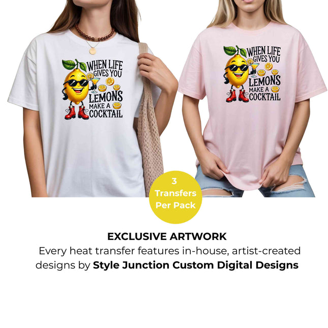 When Life Gives You Lemons Heat Transfers 3-Pack, Ready to Press, Vibrant Long-Lasting Prints (Iron-On Transfers Only)