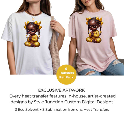 Little Prayer Princess 6-Pack Bundle – 3 Eco-Solvent + 3 Sublimation Iron on Transfers - Ready to Press (Iron on Transfers Only)