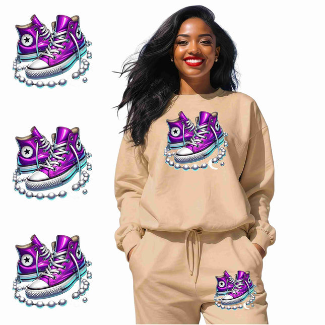 Orchid High-Tops 6-Pack DIY Bundle – 3 Eco-Solvent Iron-On Heat Transfers + 3 Sublimation Iron-On Heat Transfers, Ready to Press. Bonus: 4 Matching 2-Inch Stickers