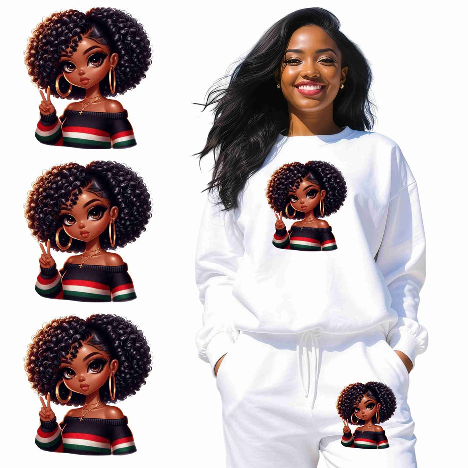 Peace Queen 6-Pack Crafter’s & DIY Bundle – 3 Eco-Solvent + 3 Sublimation Iron-On Heat Transfers, Ready to Press, for T-Shirts & More (Includes 4 Bonus Matching 2” inch Stickers).