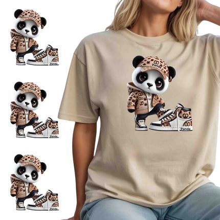 Streetwear Panda 6-Pack Crafter’s & DIY Bundle – 3 Eco-Solvent + 3 Sublimation Iron-On Heat Transfers, Ready to Press, for T-Shirts & More (Includes 4 Bonus Matching 2” inch Stickers).