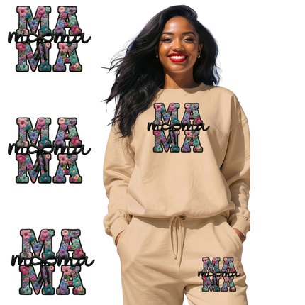 Floral Mama Black Monogram 6-Pack Ready-to-Press DIY Bundle – 3 Eco-Solvent + 3 Sublimation Iron-on Heat Transfers with 4 Bonus 2-Inch Stickers