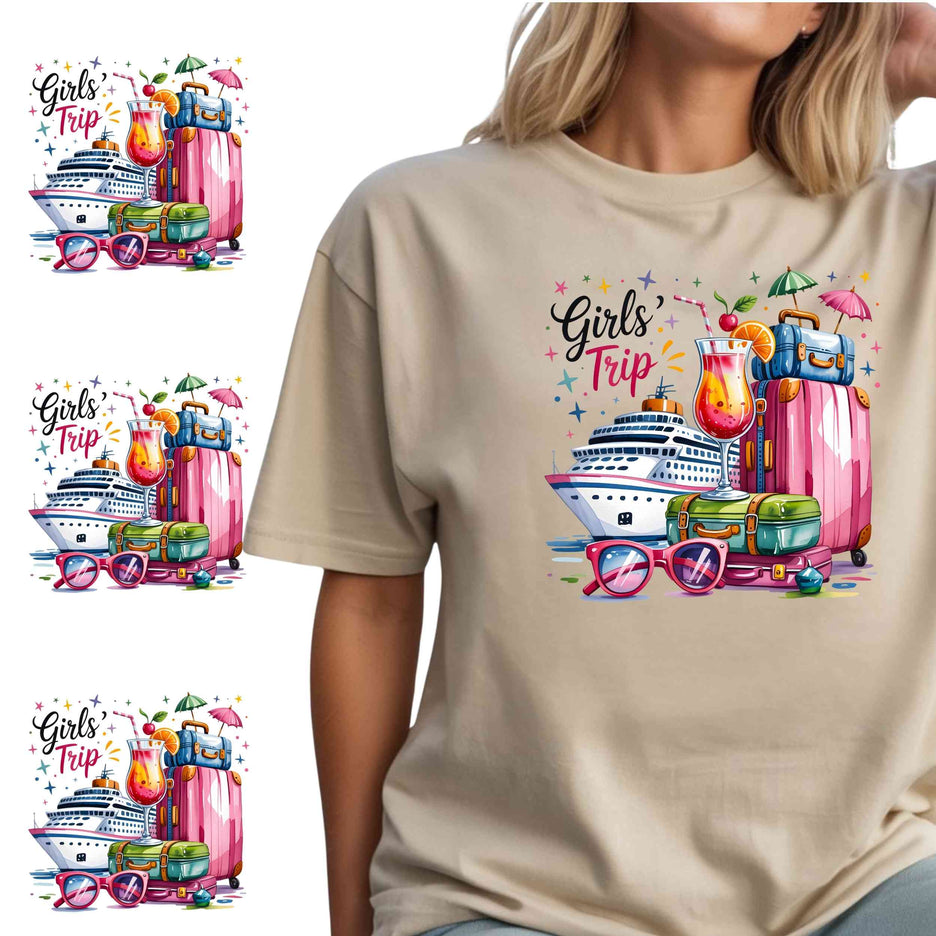 Girls Trip 6-Pack Bundle – 3 Eco-Solvent + 3 Sublimation Iron on Transfers - Ready to Press (Iron on Transfers Only)