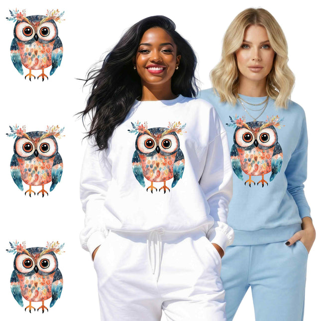 Boho Owl #39 6-Pack Crafter’s & DIY Bundle – 3 Eco-Solvent + 3 Sublimation Ready-to-Press Iron-On Heat Transfers for T-Shirts & More, + Bonus 4 Matching 2-Inch Stickers