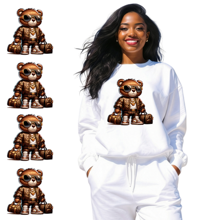 Luxury Hustle Bear 6-Pack Crafter’s & DIY Bundle – 3 Eco-Solvent + 3 Sublimation Ready-to-Press Iron-On Heat Transfers for T-Shirts, Tote Bags & More, + Bonus 4 Matching 2-Inch Stickers