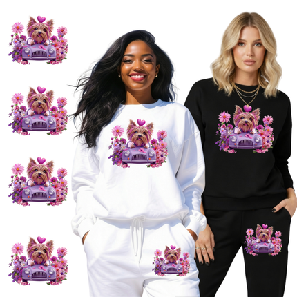 Petal Cruiser Yorkie 3 Eco-Solvent Iron-On Heat Transfers + 3 Sublimation Iron-On Heat Transfers, Ready to Press. Bonus: 4 Matching 2-Inch Stickers