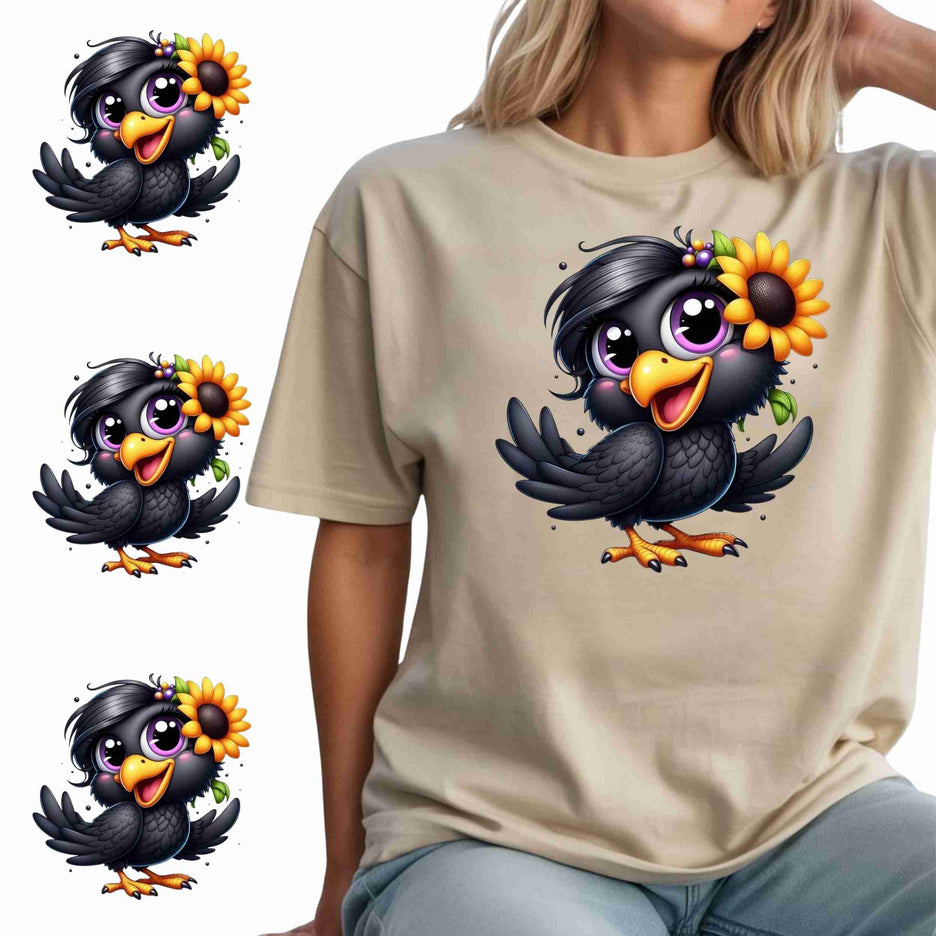 Sunny Crow Cutie 6-Pack Crafter’s & DIY Bundle – 3 Eco-Solvent + 3 Sublimation Iron-On Heat Transfers, Ready to Press, for T-Shirts & More (Includes 4 Bonus Matching Stickers, 1.5–2 in.)