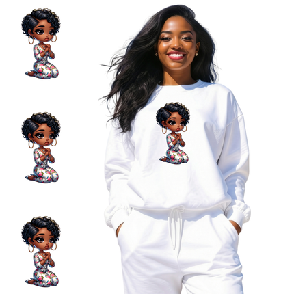 Prayer Blossom Cutie  6-Pack Crafter’s & DIY Bundle – 3 Eco-Solvent + 3 Sublimation Ready-to-Press Iron-On Heat Transfers for T-Shirts, Tote Bags & More, + Bonus 4 Matching 2-Inch Stickers