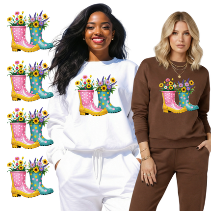 Bloom Boots 3 Eco-Solvent Iron-On Heat Transfers + 3 Sublimation Iron-On Heat Transfers, Ready to Press. Bonus: 4 Matching 2-Inch Stickers