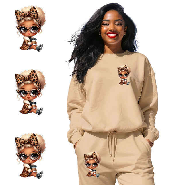 Leopard Luxe Latte 6-Pack Crafter’s & DIY Bundle – 3 Eco-Solvent + 3 Sublimation Ready-to-Press Iron-On Heat Transfers for T-Shirts, Tote Bags & More, + Bonus 4 Matching 2-Inch Stickers