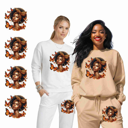 Monarch Queen Beauty 6-Pack DIY Bundle – 3 Eco-Solvent Iron-On Heat Transfers + 3 Sublimation Iron-On Heat Transfers, Ready-to-Press. Bonus: 4 Matching 2-Inch Stickers