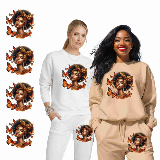 Monarch Queen Beauty 6-Pack DIY Bundle – 3 Eco-Solvent Iron-On Heat Transfers + 3 Sublimation Iron-On Heat Transfers, Ready-to-Press. Bonus: 4 Matching 2-Inch Stickers