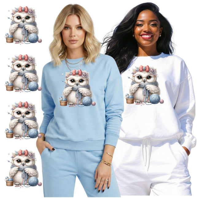 Knitting Owl DIY Craft Kit 9-Piece Creator Bundle Transfers for Shirts, Mugs & Tumblers with Stickers