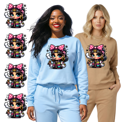 Crowned Smoke Queen 6-Pack Crafter’s & DIY Bundle – 3 Eco-Solvent + 3 Sublimation Ready-to-Press Iron-On Heat Transfers for T-Shirts, Tote Bags & More, + Bonus 4 Matching 2-Inch Stickers