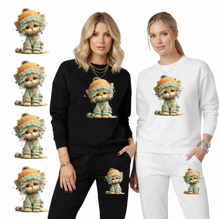 Whimsical Spring cat #11 6-Pack DIY Bundle – 3 Eco-Solvent Iron-On Heat Transfers + 3 Sublimation Iron-On Heat Transfers, Ready to Press. Bonus: 4 Matching 2-Inch Stickers