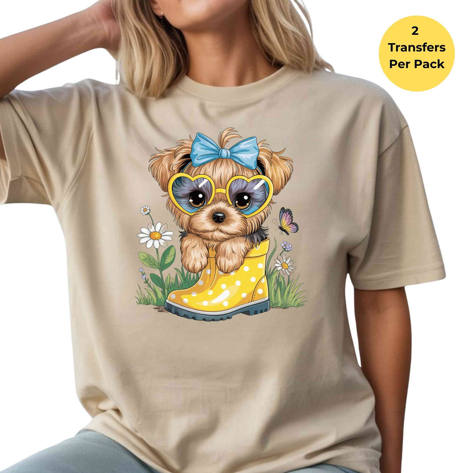 Sunny Daydream Pup Clipart 2 Pack Eco Solvent Heat Transfers - Ready to Press For All Garments-Transfers Only