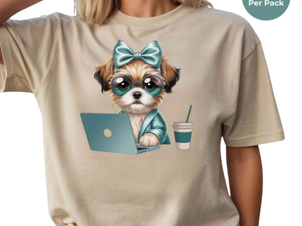 Teal Boss Pup Laptop Clipart 2 Pack Eco Solvent Heat Transfers - Ready to Press For All Garments-Transfers Only
