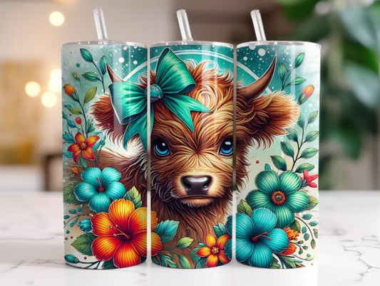 Highland Cow Tumbler Wrap - Floral Cow 20oz Sublimation Design - Instant Digital Download - Cute Farm Animal Tumbler PNG Tumbler Wraps Style-Junction Custom Designs & Prints