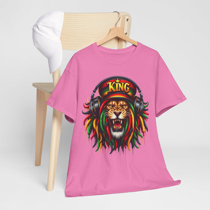 King Lion Rasta Tee — Lion Head with Headphones Graphic T-Shirt