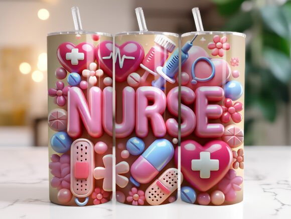 Nurse Tumbler Wrap PNG | Cute Medical Sublimation Design | 20oz Tumbler Wrap | Pink Nurse Gift | Nurse Appreciation Digital Download Tumbler Wraps Style-Junction Custom Designs & Prints