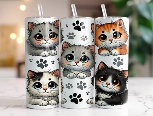 Cute Kitten Tumbler Wrap - 20oz Sublimation Design - Instant Digital Download - Adorable Cat PNG - Pet Lover Cup Wrap Tumbler Wraps Style-Junction Custom Designs & Prints