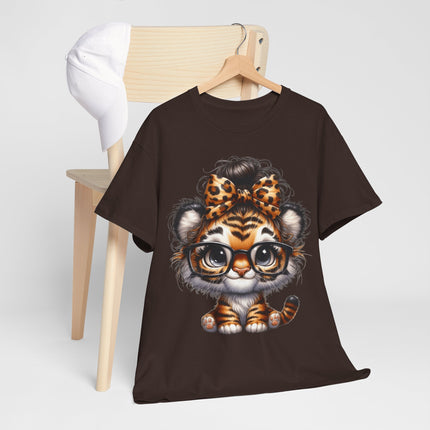 Cute Baby Tiger Tee — Adorable Glasses & Bow Graphic Shirt