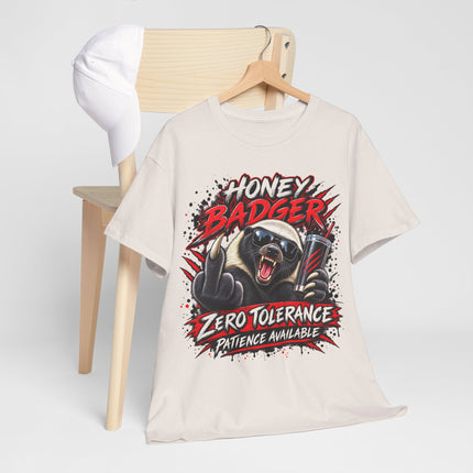 Honey Badger Graphic Tee – "Zero Tolerance, Patience Available" Bold Animal Illustration