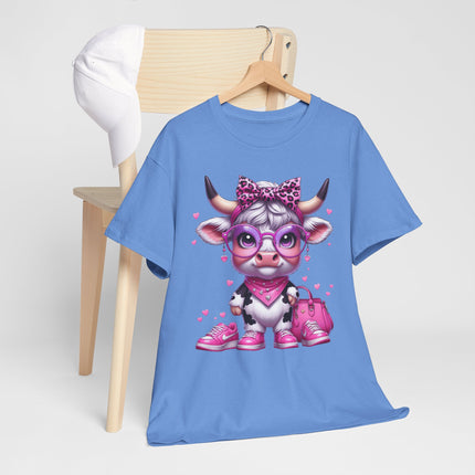 Cow Cute Pink Graphic Tee — Adorable Cow Girl Illustration T-Shirt
