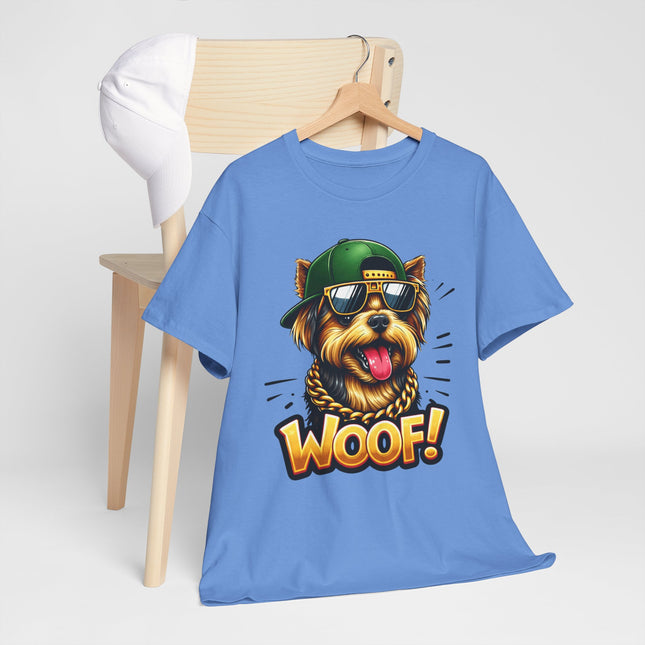 Woof! Cool Yorkie Graphic Tee — Retro Pup with Sunglasses & Cap