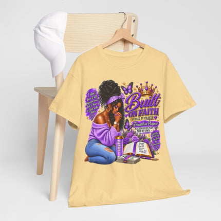 Built On Faith T-Shirt — Black Woman Praying Graphic Tee ("Built on Faith")