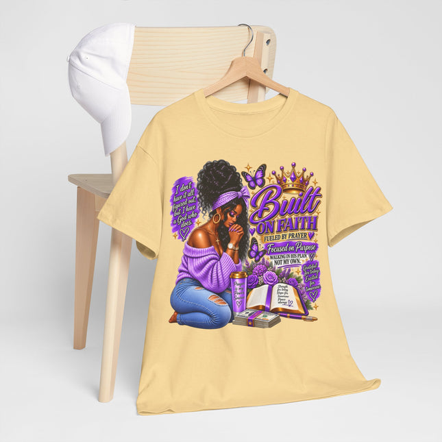 Built On Faith T-Shirt — Black Woman Praying Graphic Tee ("Built on Faith")