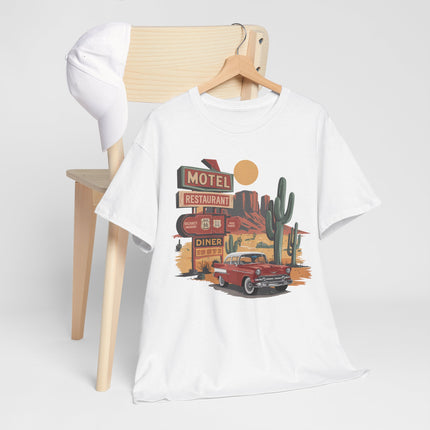 Vintage Desert Roadtrip T‑Shirt — 'Motel Diner' Retro Car & Cactus Design