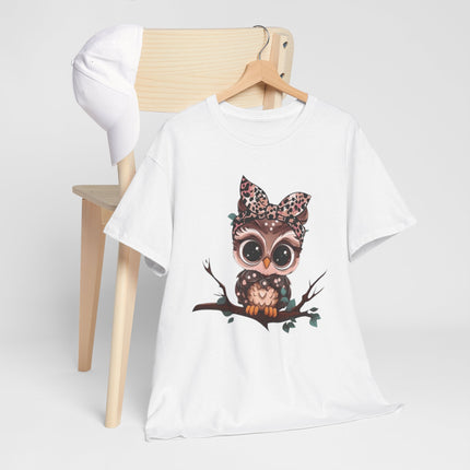 Cute Owl Tee — Leopard Bow Owl Graphic T-Shirt