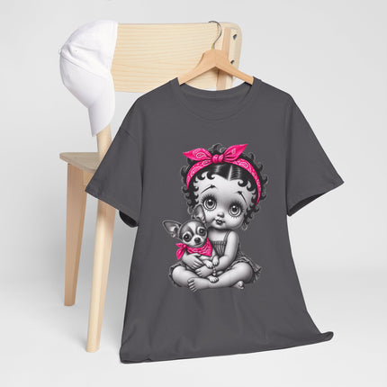Baby Doll & Chihuahua Graphic Tee — Retro Cute Pink Bandana Design
