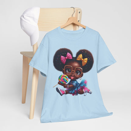 Sweet Pop Princess 🍭 Graphic Tee — Cute Afro Puff Girl with Lollipop