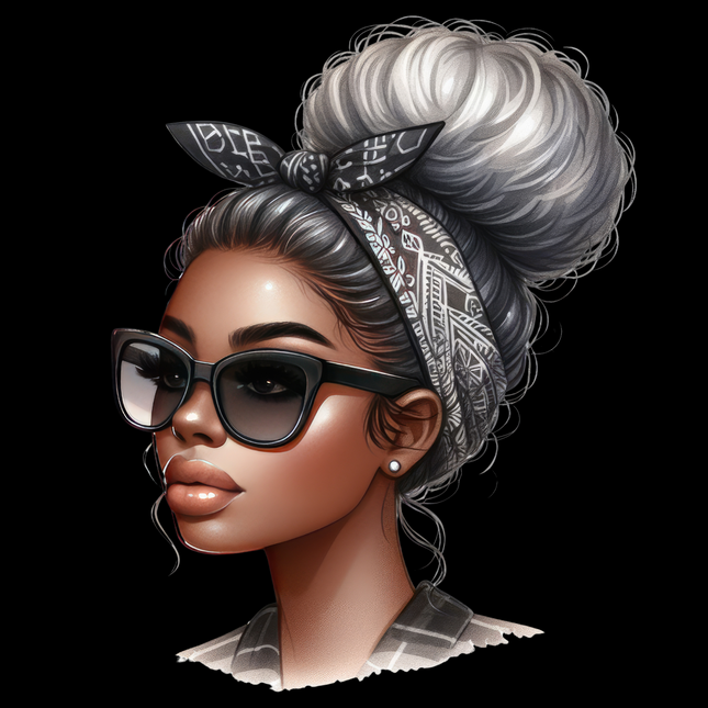 Afro Woman with Bandana #5 Eco Solvent Heat Transfer by Style Junction Custom Digital Designs, exclusive creative apparel graphic.