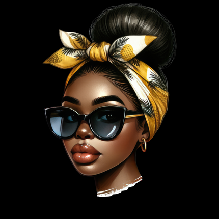 Afro Woman with Bandana #4 vibrant PNG design by Style Junction Custom Digital Designs, exclusive ready to press artwork