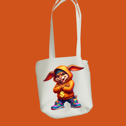 Cool Bunny in Orange #1 Eco Solvent Ready PNG design on tote bag by Style Junction Custom Digital Designs, exclusive creative artwork.