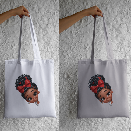 Peekaboo Girls #12 Heat Transfers by Style Junction Custom Digital Designs, playful girl with curly hair and red bow, exclusive PNG design.