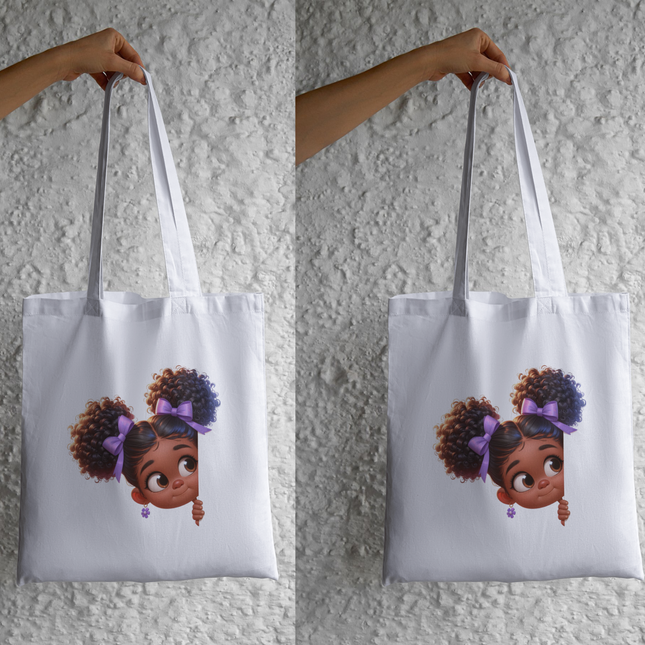 Peekaboo Girls #2 Heat Transfers by Style Junction Custom Digital Designs, featuring a playful girl with curls and bows, ready to press.