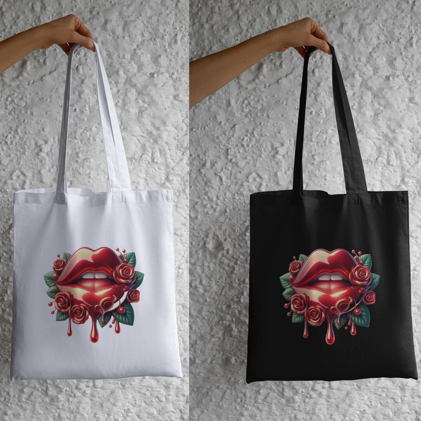 Glossy Red Lips & Roses DTF Transfer – Ready to Press Design