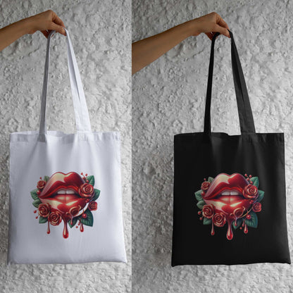 Glossy Red Lips & Roses DTF Transfer – Ready to Press Design