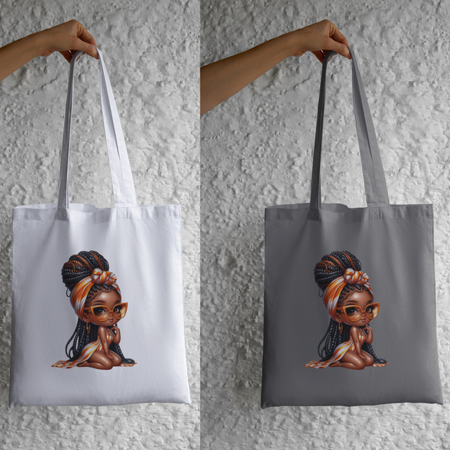 Black Chibi Girl #1 in Orange Eco Solvent Heat Transfers & Ready to Press