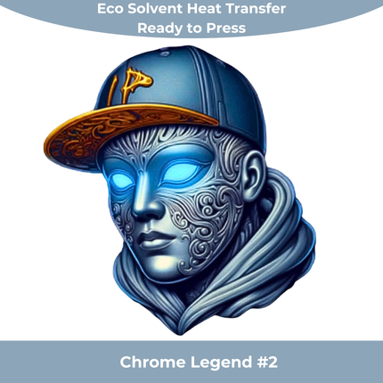 Chrome Glow Mask #2 by Style Junction Custom Digital Designs features a detailed futuristic chrome face with glowing blue eyes.