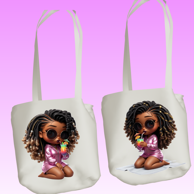 Tropical Doll Energy 2pc PNG Bundle by Style Junction Custom Digital Designs featuring exclusive, stylish curly-haired character with cocktail.