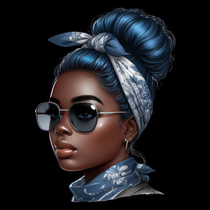 Afro Woman with Bandana #10 Eco Solvent Heat Transfer by Style Junction Custom Digital Designs, exclusive creative apparel graphic.