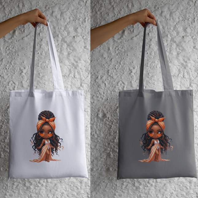 Black Chibi Girl #7 in Orange Eco Solvent Heat Transfers & Ready to Press