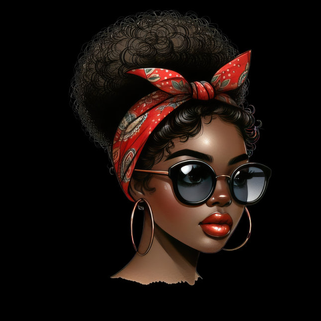 Afro Woman with Bandana #12 PNG design by Style Junction Custom Digital Designs, exclusive eco solvent ready apparel graphic.