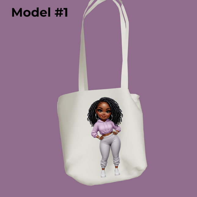 Curly Hair Woman 2pc PNG Bundle by Style Junction Custom Digital Designs featuring brown skin beauty in lavender hoodie and joggers.